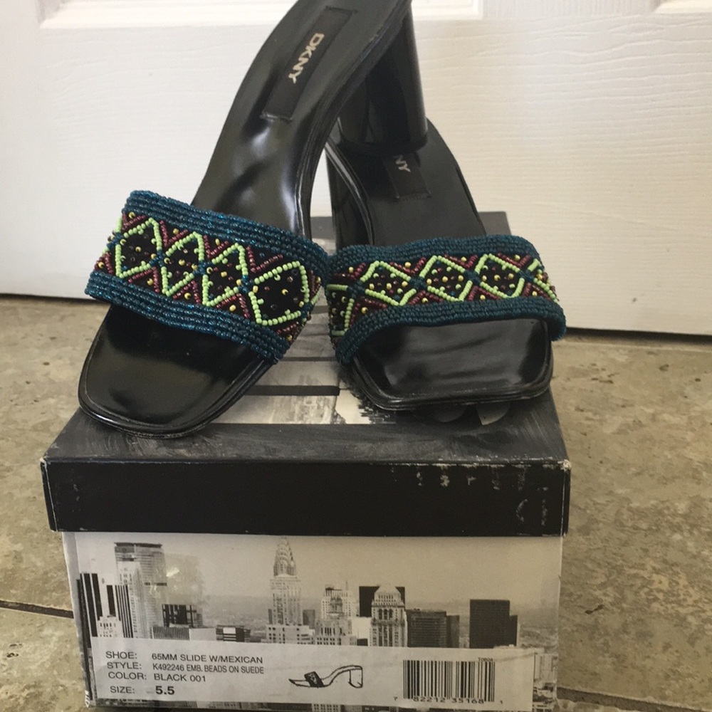 DKNY Slides with Mexican Beads on Suede Strap